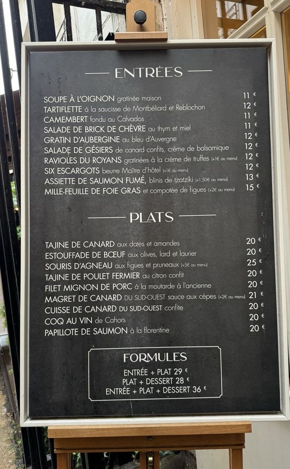 Menu la Jaconine Paris
